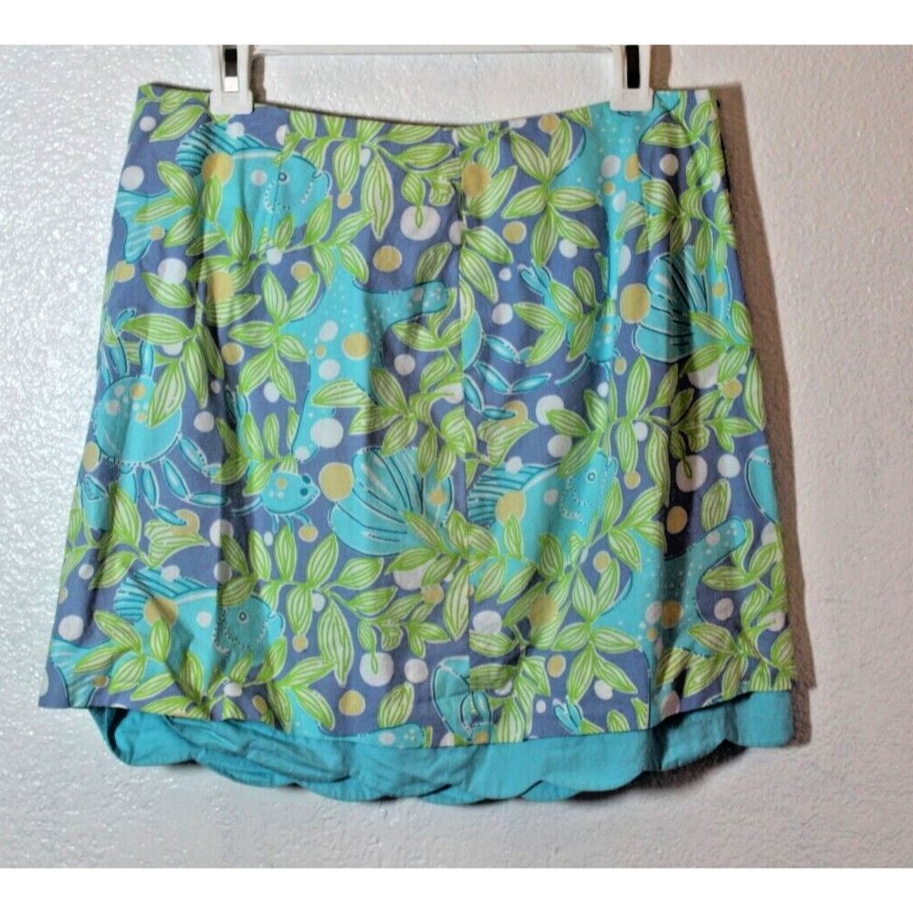 Lilly Pulitzer Womens 10 Blue Purple & Green Sea Life Scalloped Bottom Skirt